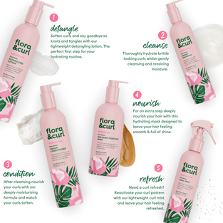 Hydrating haircare routine for dry curls from Flora & Curl.